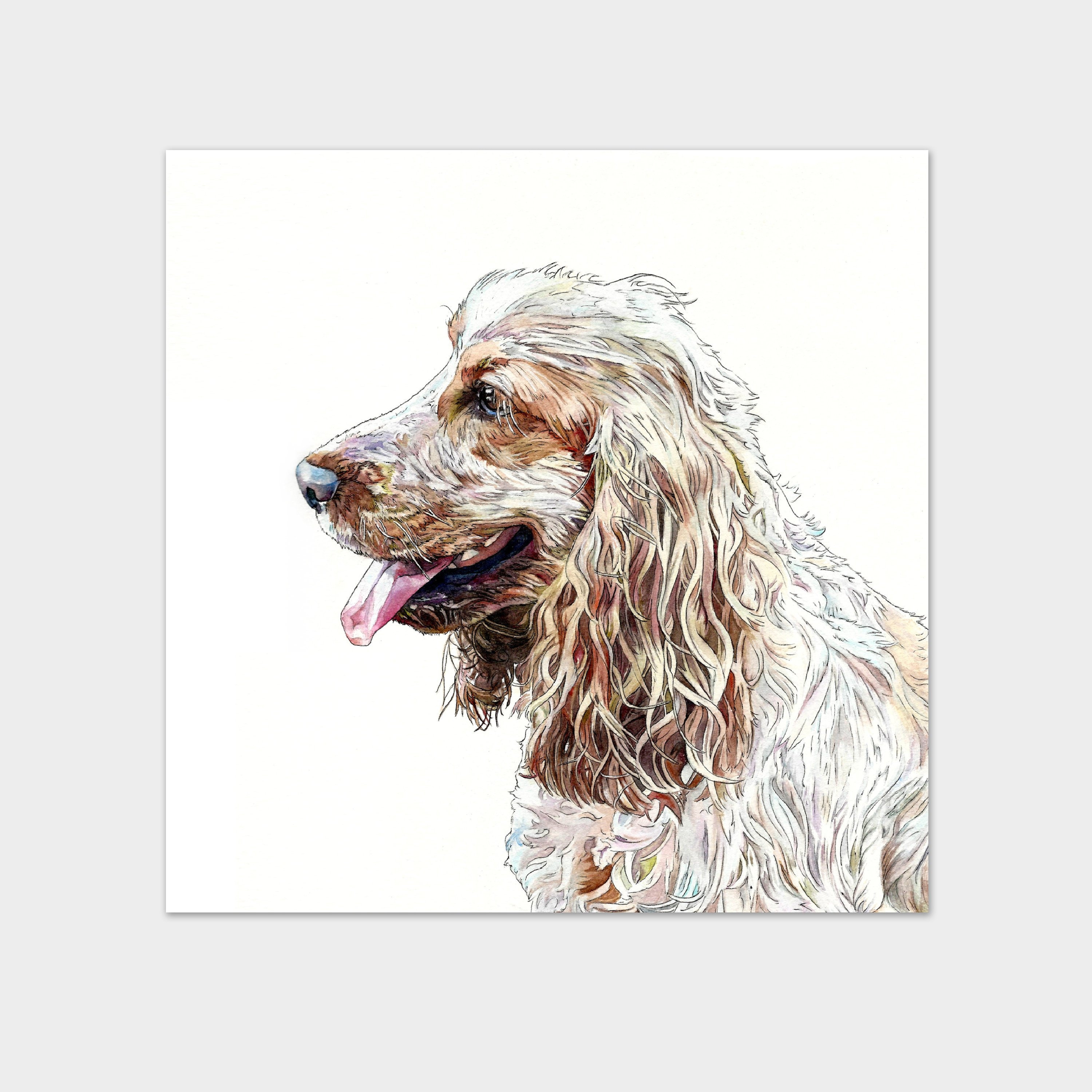 Small Art Print Cocker Spaniel Dog Watercolour Pet Painting Happy Art ...