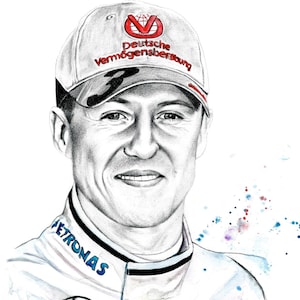 Michael Schumacher Original Portrait Pencil and Watercolour Artwork Limited Edition A4 Print