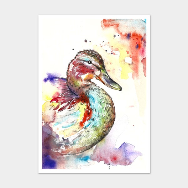 Limited Edition A3 Duck Painting Watercolour Colourful Wildlife Art Print