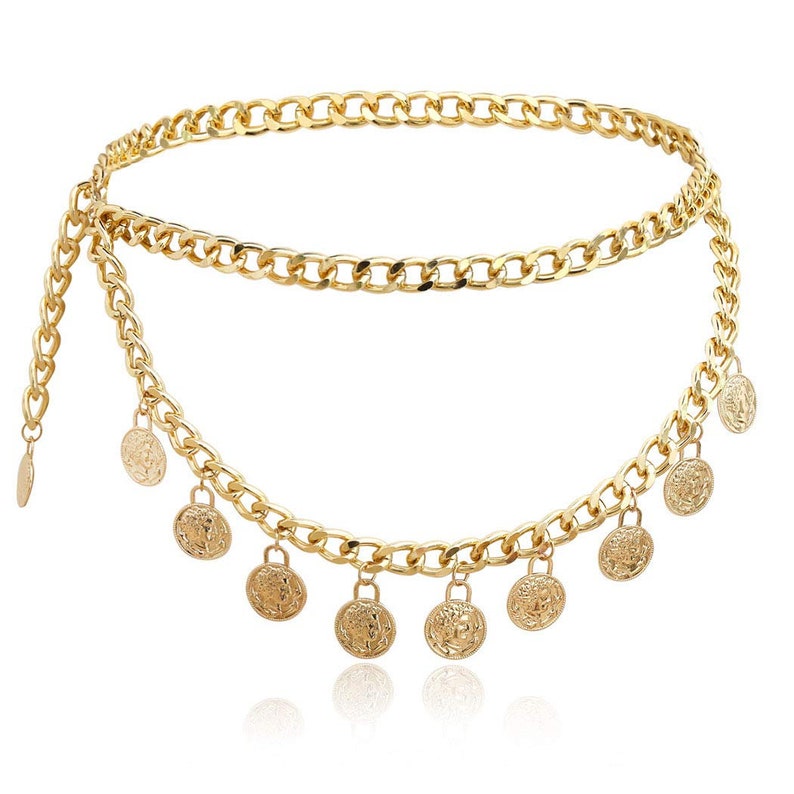 Gold Chain Belt Medallion Belt Belt Loop Gold Chain Dress Womens Gold Leaf Belt Long Dress Belt Gold Loop Dress