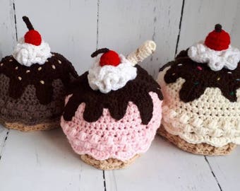 Ice Cream Sundae Crochet Hat, Winter Hat, Ice Cream Cone, Baby Shower Gift, Birthday Gift, Boy Hat, Girl Hat, Christmas Gift