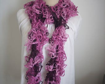 Fuchsia, pink and Burgundy ruffled scarf