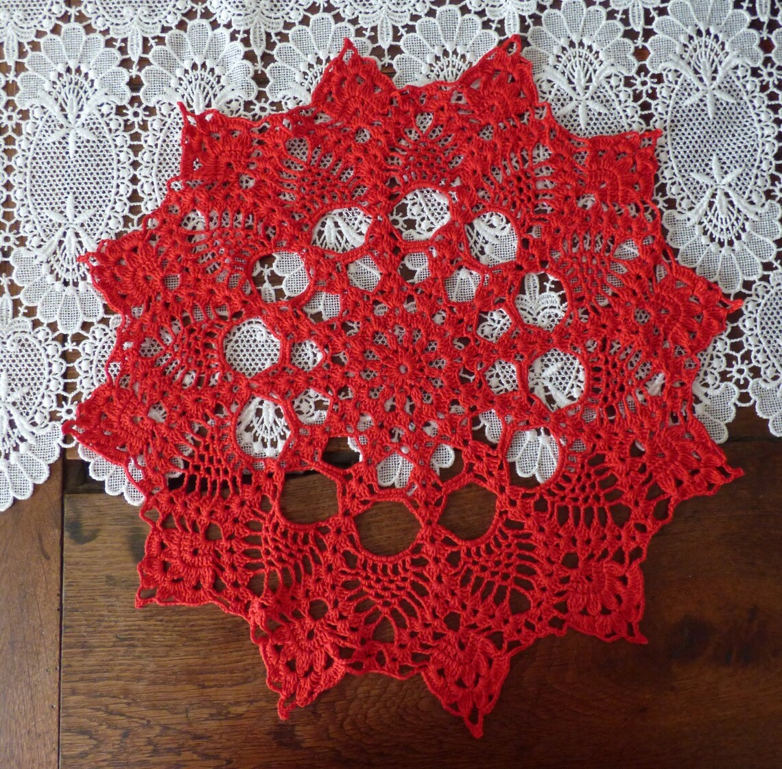 Red Round Crochet Doily Etsy
