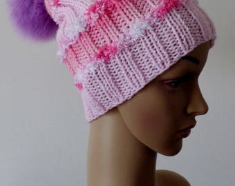 Bonnet femme laine avec pompon