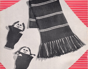 Scarf(Muffler), Puppet Mitten, and Angora Headband - Strick-Matador (PDF - EBook - Digital Download) - Pattern for Machine Knitting
