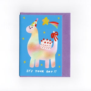 Cartão - é seu dia | Cartão postal fofo • Festa infantil • Papelaria • Diário • Diário • Para ele • para ela • kawaii • cartão dinossauro