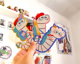 Wormzilla Stickers • I am an Artist • Bookworm • Overthinker • Journal • Worm • Cute • Kawaii • Diary • Stationery