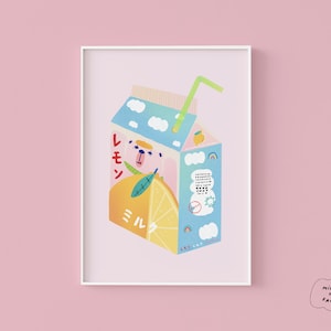 Lemon Milk Art Print -  Kawaii Illustration Art Print • Japanese Aesthetic Illustration • Home Food Decor