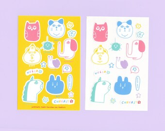 Animals doodles | Vinyl Sticker Sheet Gift • Deco Sticker • Planner • Diary Deco • Accessories •Journal • Stationery • Label • Kawaii