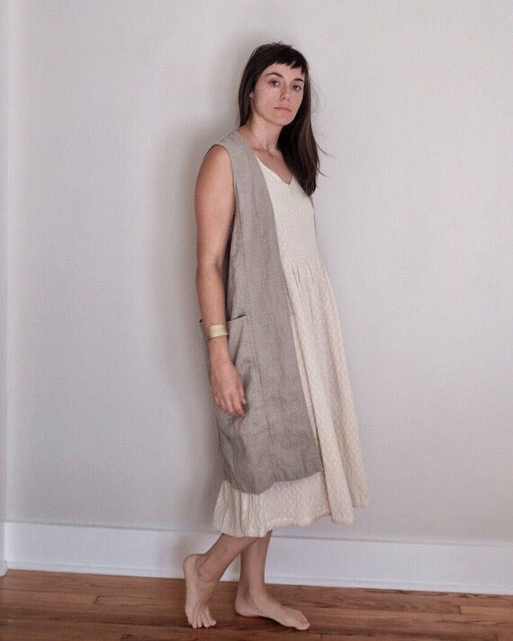 The Essential Vest Reversible Flax Linen Knee Length Vest Etsy