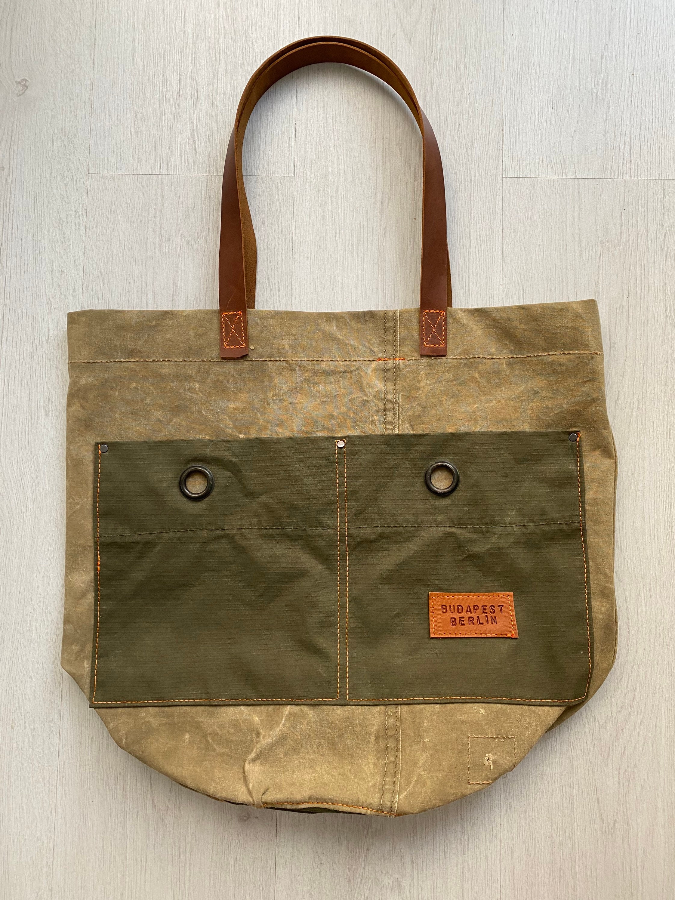 Recycled Military Canvas and Leather Bucket Style Tote Bag Etsy