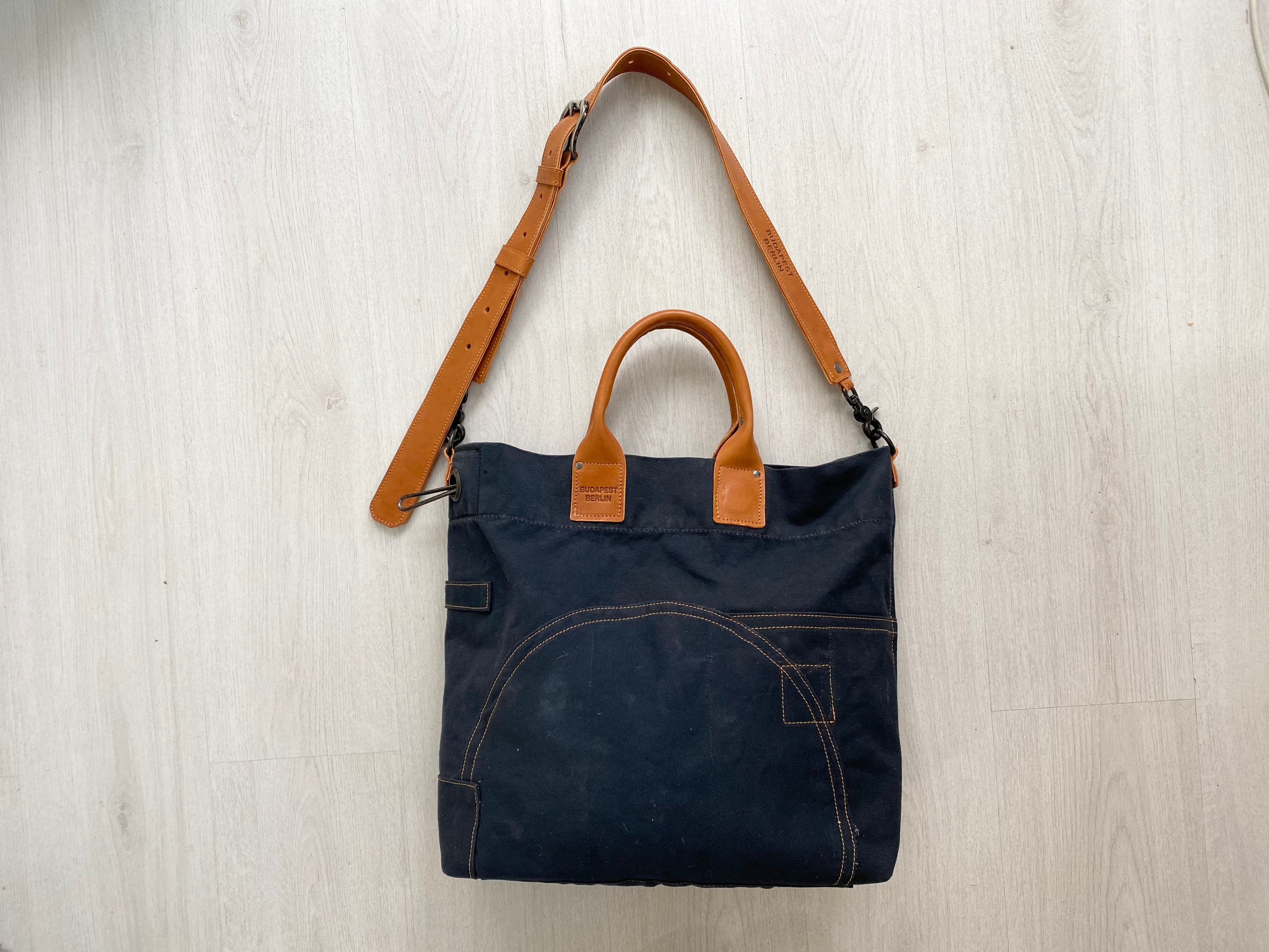 Blue Canvas Bag With Vegetable Tanned Lamb Leather Straps -  Finland