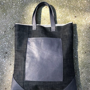 Japanese selvedge denim and leather tote, red selvedge