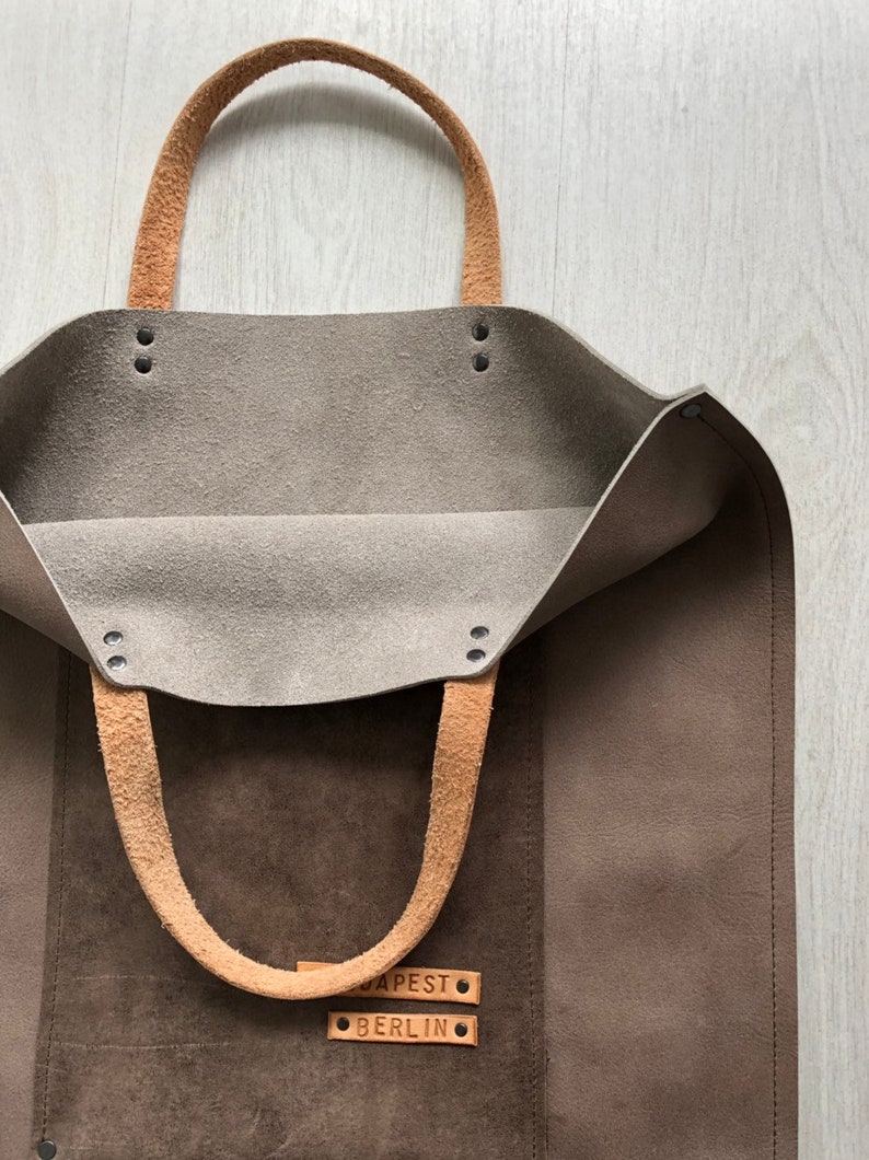 Light greyish brown leather tote