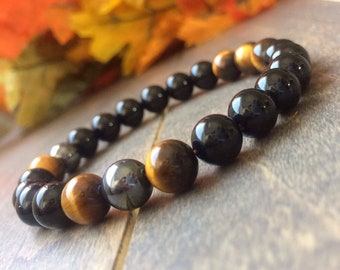 Tiger Eye Bracelet Men, Natural Stone Beads Bracelet, Men's Beaded Bracelet, Bracelets Men, Tiger Eye Stone Jewelry, Stretch Bracelet Men