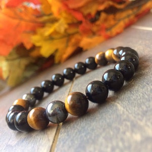 Tiger Eye Bracelet Men, Natural Stone Beads Bracelet, Men&#39;s Beaded Bracelet, Bracelets Men, Tiger Eye Stone Jewelry, Stretch Bracelet Men