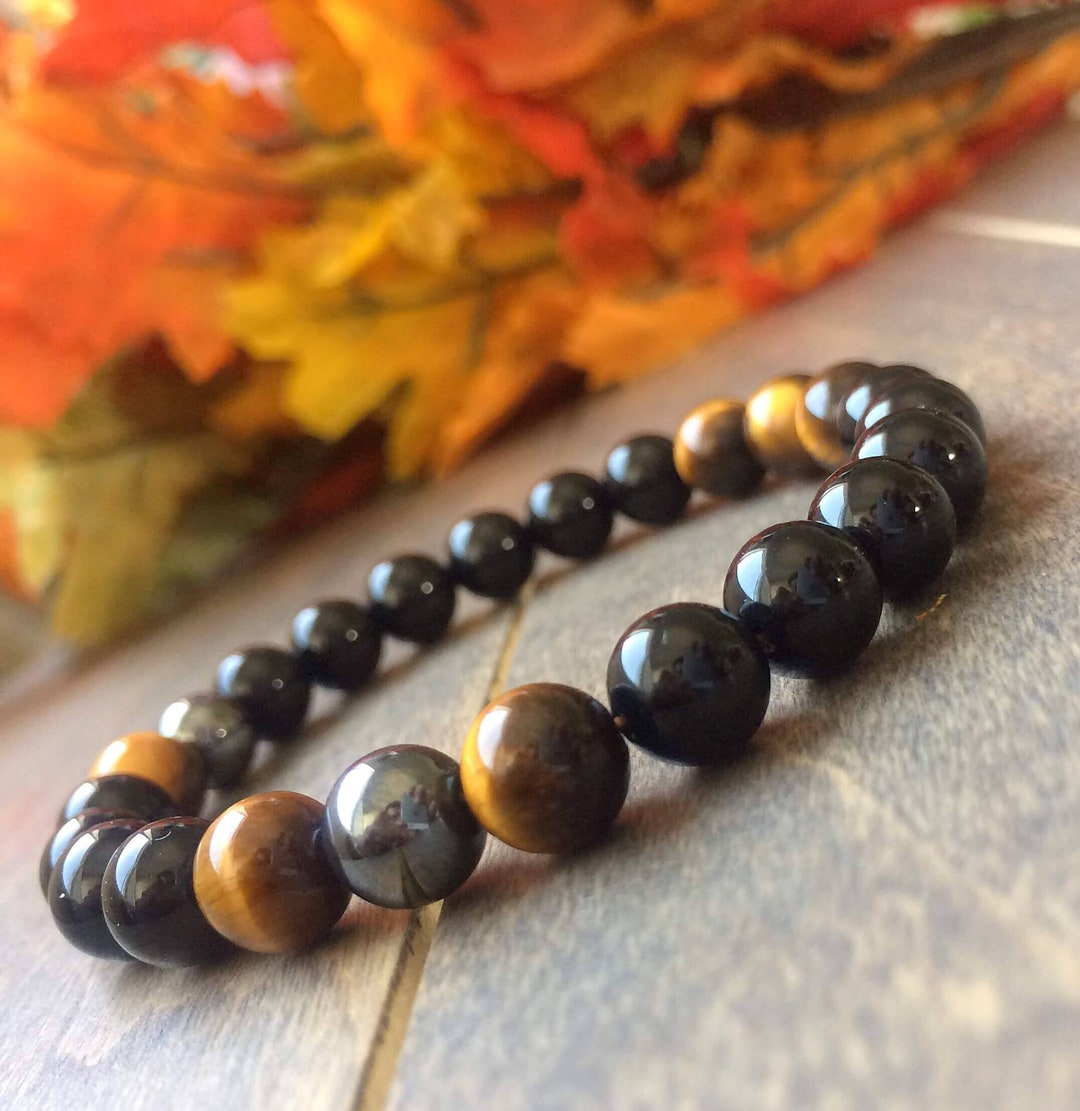 Black Obsidian Tiger Eye Stone Bracelet Beads