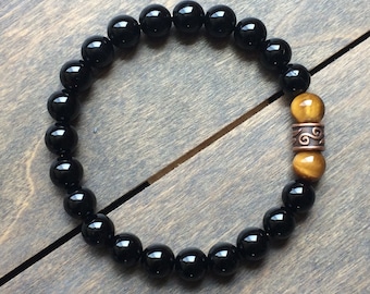 Armband für Männer, Männer Armband, Herren Perlen Armband, Meditation Armbänder, schwarze Onyx Armband, Edelstein Armbänder Männer, Perlen Armband