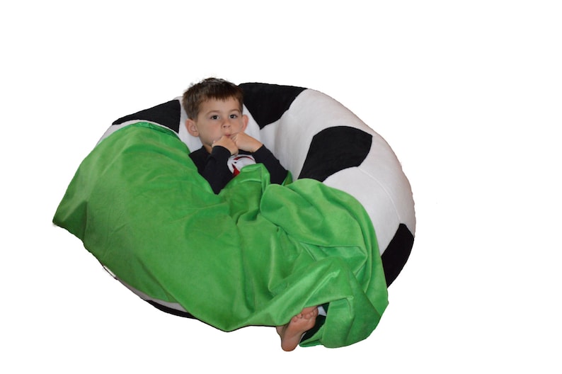 Soccer ball bean bag chair with blanket of grass image 1