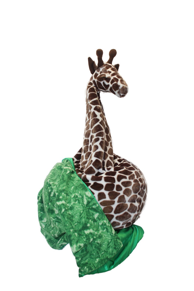 Giraffe bean bag chair with blanket of grass image 1