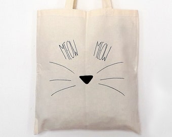 Gattu draagtas - Katoenen tas beschilderd met een kattenkopmotief