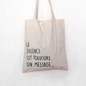 Tote bag Silenciu Sac fourre-tout en coton peint à la main le silence est toujours un message, le silence est d'or image 1