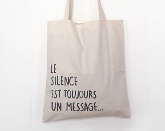 Totebag Silenciu - Handpainted cotton bag silence is always a message