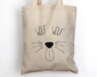 Tote bag Cane - Handpainted cotton bag dog's head