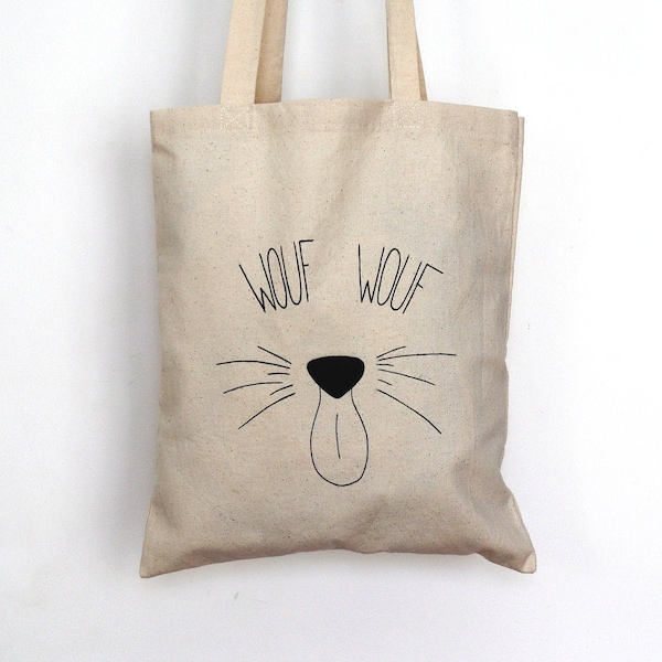 Totebag Cane - Sac fourre-tout en tissu peint à la main motif tête de chien