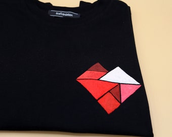 T-shirt Cuore - Tshirt noir peint à la main avec motif cœur en tangram