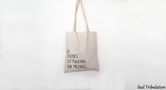 Tote bag Silenciu - Sac fourre-tout en coton peint à la main le silence est toujours un message, le silence est d'or