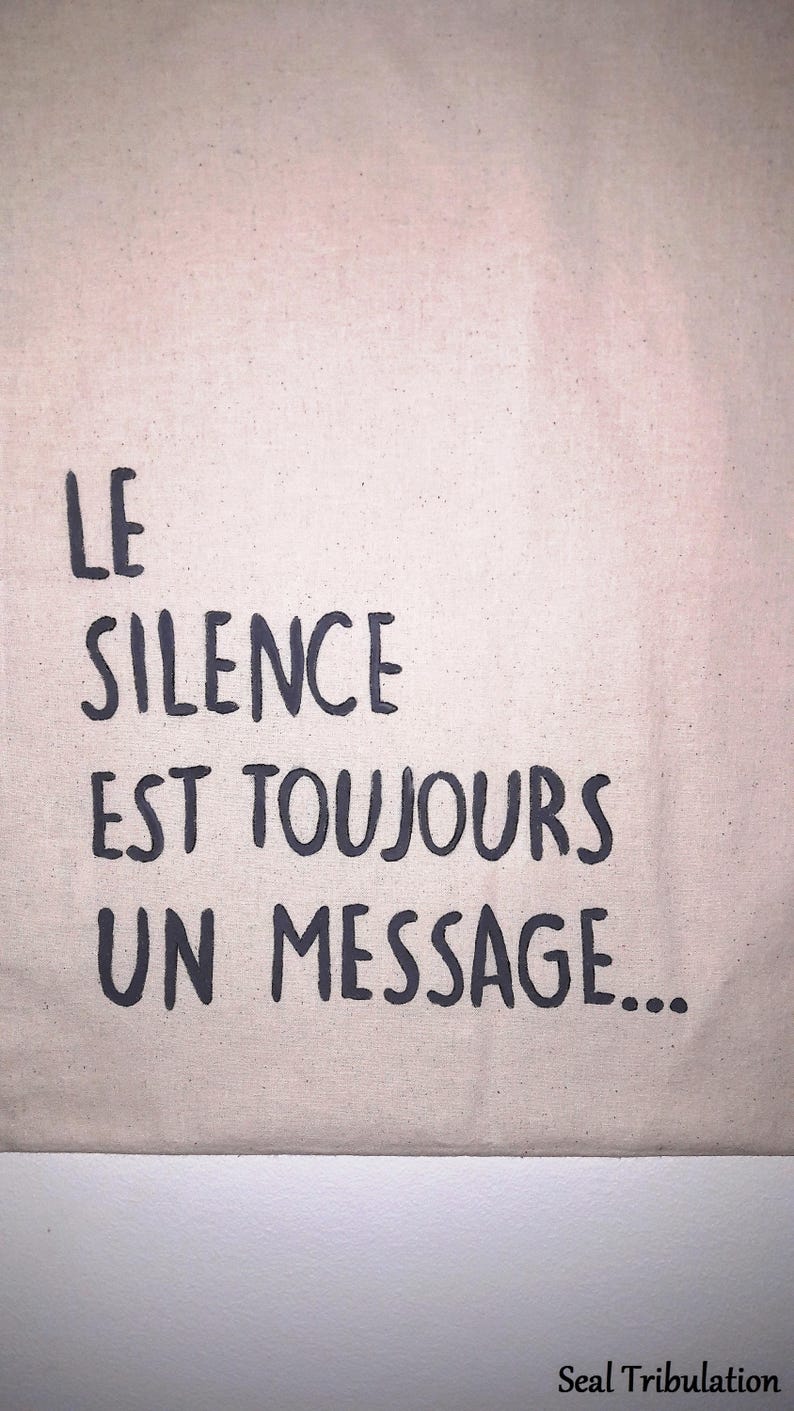 Tote bag Silenciu Sac fourre-tout en coton peint à la main le silence est toujours un message, le silence est d'or image 3