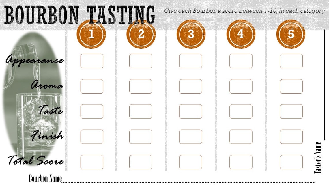 Bourbon Tasting Sheet Bourbon Tasting Card Printable Etsy