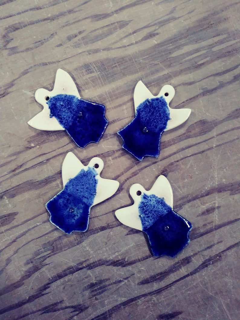Stoneware Angel Ornament in Blue Ombre/'