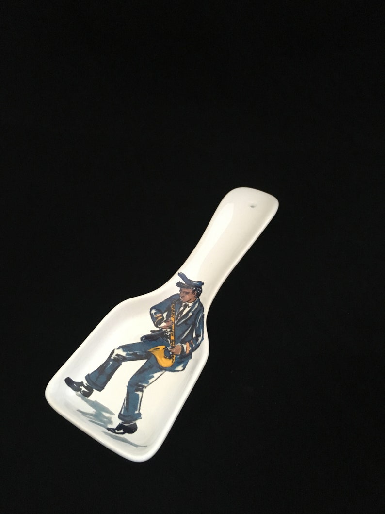 Second Line Saxophone Player Porcelain Traditional Spoon Rest