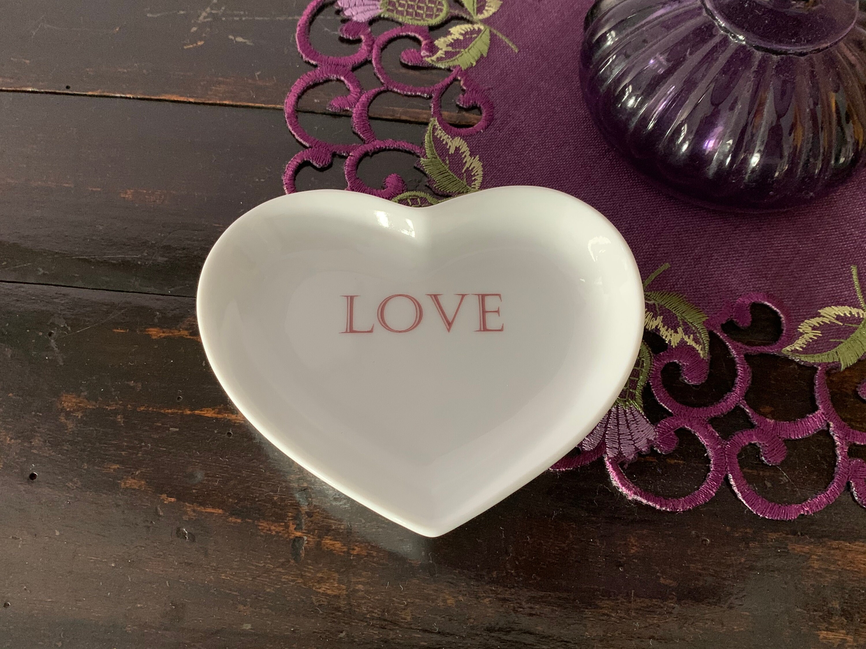 Simple Porcelain Heart Jewelry Tray love Purple Etsy