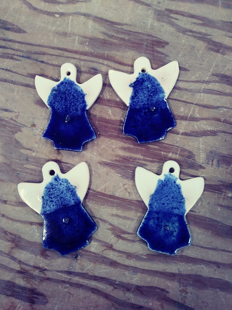 Stoneware Angel Ornament in Blue Ombre/'