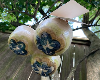 Hand Painted Flowers on Vintage Stoneware Triple Hanging Planter