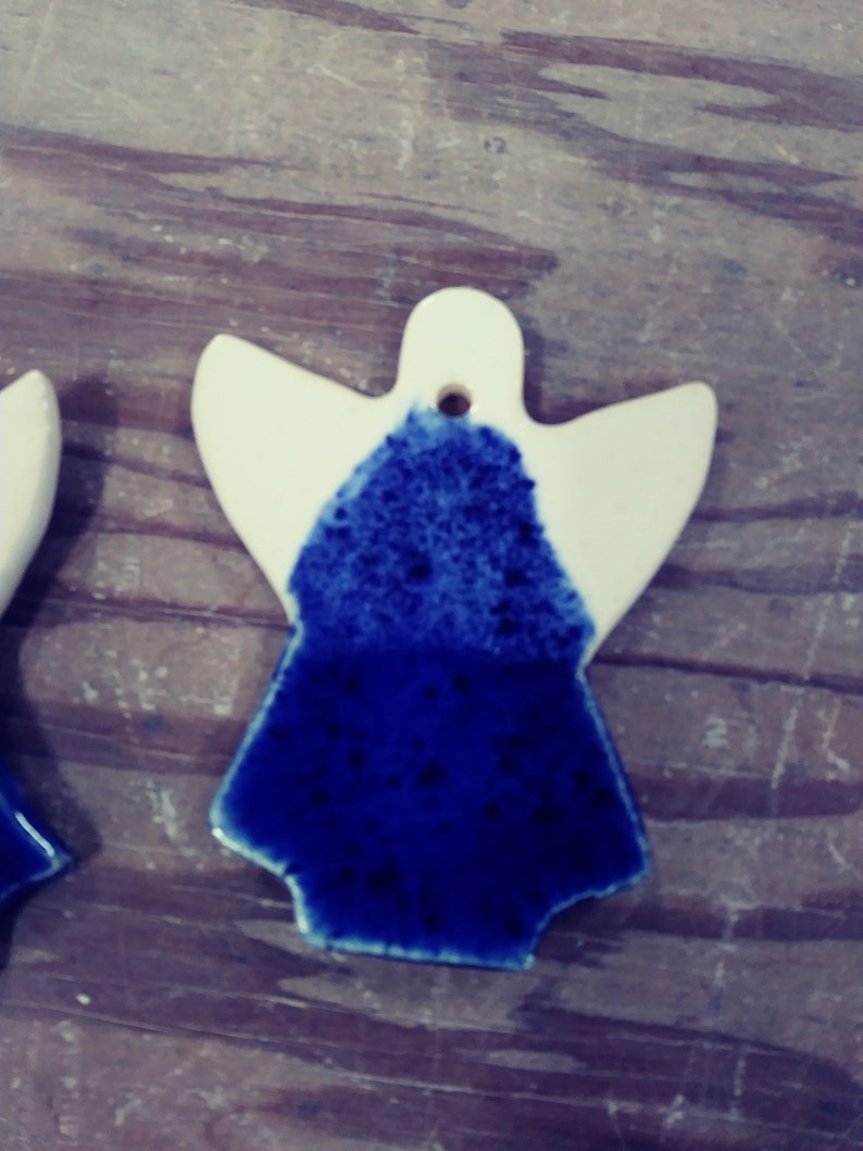 Stoneware Angel Ornament in Blue Ombre/'