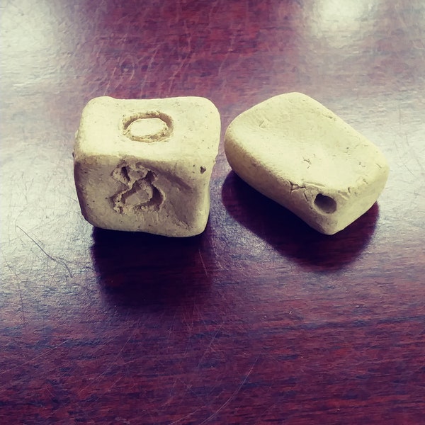 Pair of 2 Assorted Rectangular Vintage Handmade High Fired Stoneware Clay Beads