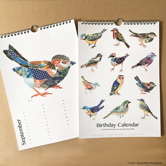 Birds 12 months birthday calendar, Bird illustration, Birds, eco friendly  stationary