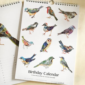 Födelsedagskalender - födelsedagskalender, fågelillustrationer, fåglar, miljövänlig bild 7
