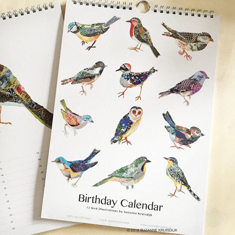Födelsedagskalender - födelsedagskalender, fågelillustrationer, fåglar, miljövänlig bild 7