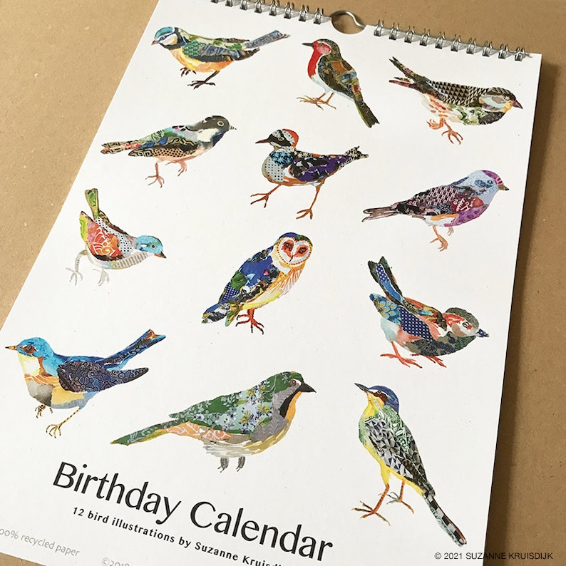 Födelsedagskalender - födelsedagskalender, fågelillustrationer, fåglar, miljövänlig bild 4