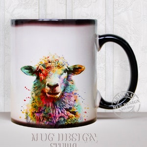 Schafe Tasse, Schaf Aquarell, Farbwechsel Tasse, Kaffeetasse, Keramiktasse, Bauernhof Tier Becher, Aquarell Bauernhof Tiere, Schaf Kunst, Schaf Dekor