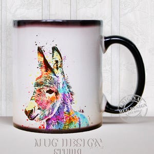 Donkey Mug Watercolor Painting, Donkey Art, Coffee Mug, Ceramic Mug, Donkey Watercolor Mug, Donkey Illustration, Color Changing Mug