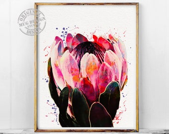 Pink Protea Watercolor Painting, Protea Print, Protea Flower, King Protea, Botanical Wall Art, Australian Flower Illustration, Floral Print