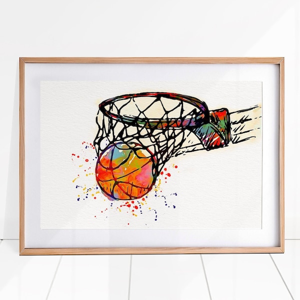 Art de basket-ball, impression de basket-ball, peinture à l’aquarelle de basket-ball, aquarelle de sport, art mural de sport, impression de basket-ball, affiche de basket-ball, art