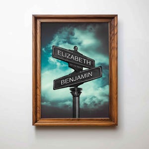 Arte murale unica per coppie, arte personalizzata per cartelli stradali, stampa personalizzata con nome, arredamento romantico per la casa, regalo di anniversario, ricordo di nozze