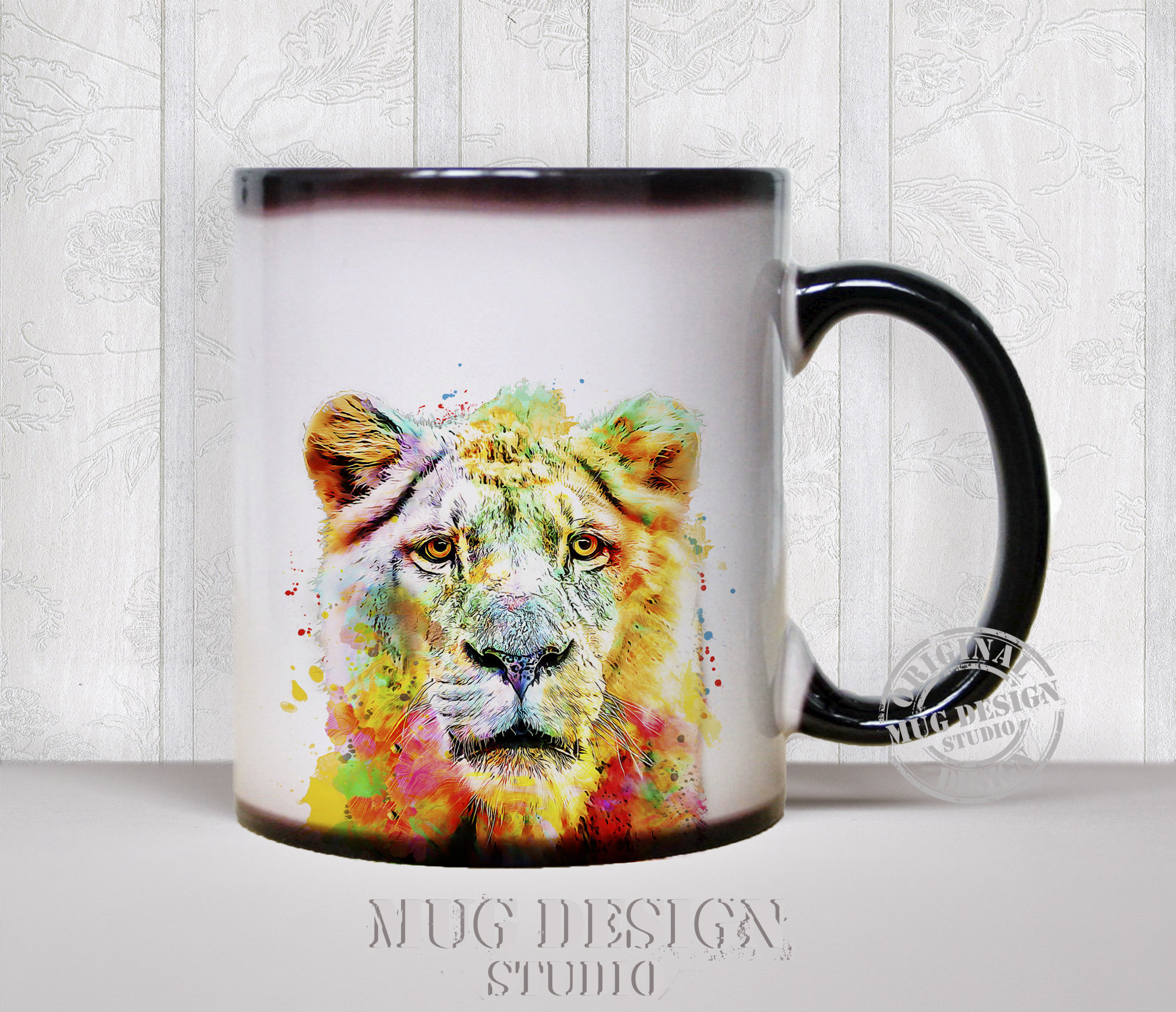 Lion Mug Animal Mugs Color Changing Mug Lion Watercolor Etsy Australia